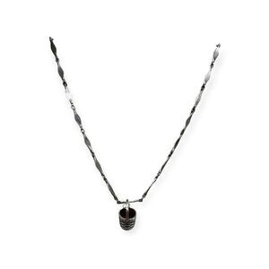 Sarah Cov metal silver tones link necklace with basket pendant